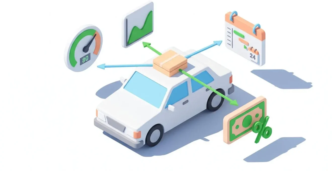 Illustration montrant le fonctionnement d'un boîtier connecté : mesure de la vitesse, du scoring, des heures de conduite.
